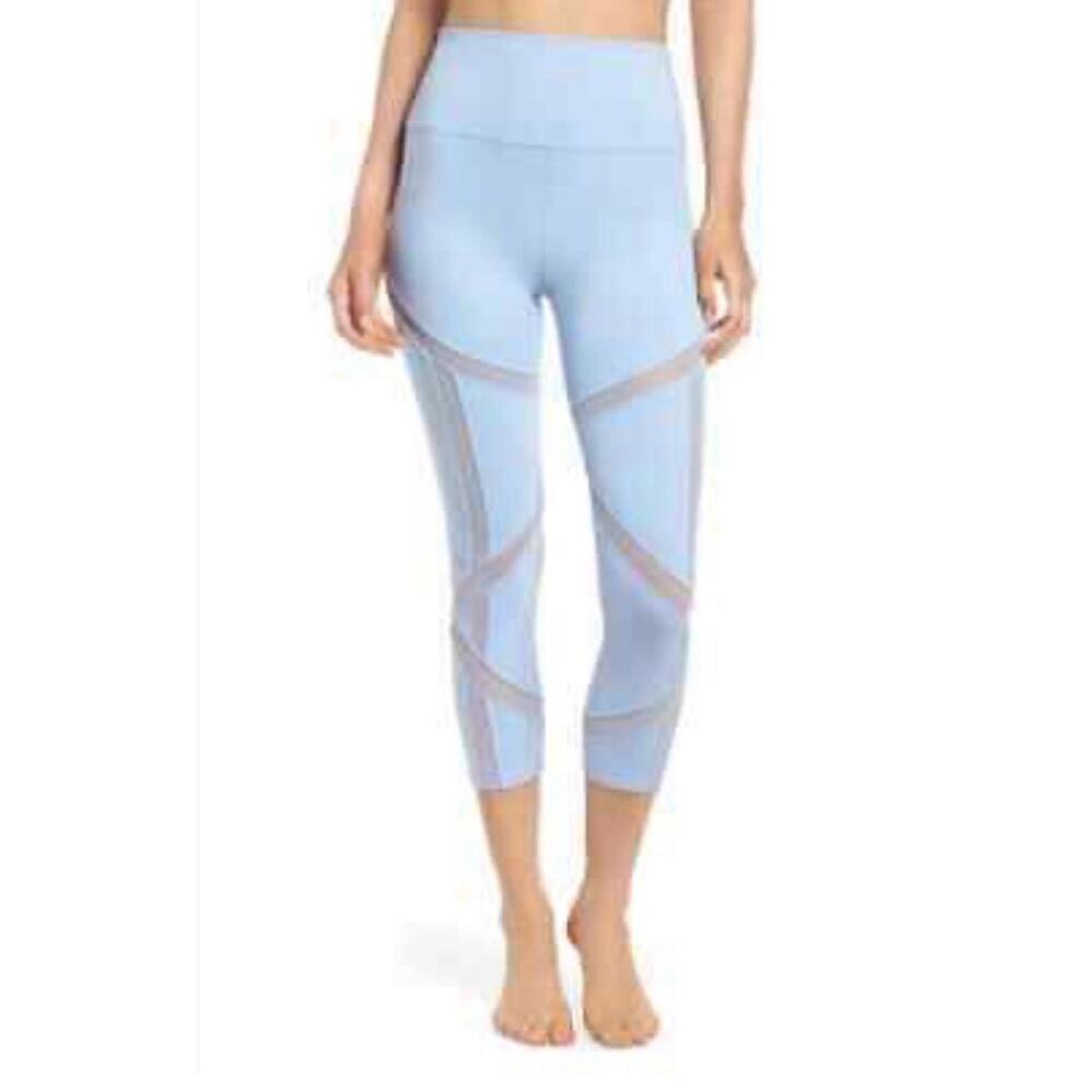 Alo Light Blue High‎ Waisted Mesh Panel Capri Leggings XS